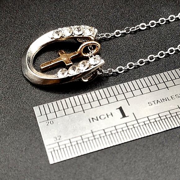 925 Plated Horseshoe Cross Necklace & Earrings Set Christmas Birthday Gift NEW! - Picture 4 of 6